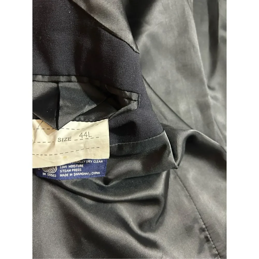 Alan Flusser Wool 2 Gold Button Blazer 44L Blue